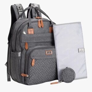 BabbleRoo Diaper Bag Backpack Multi Function Waterproof Travel Grey XL Unisex